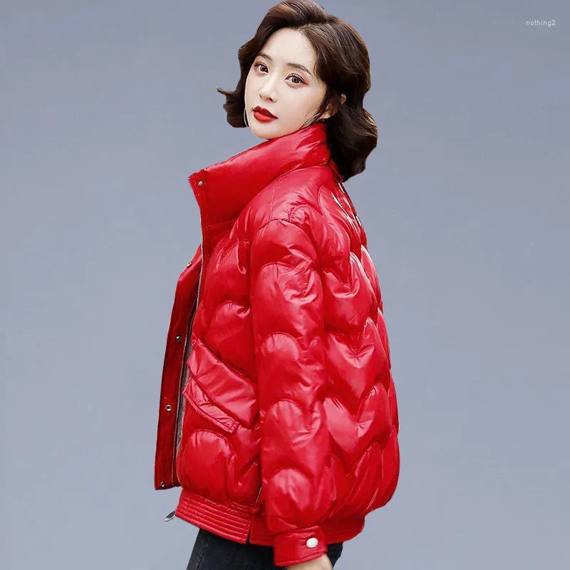Women's Puffer Jacket - Water-Repellent - Padded with Hood - Zipper Closure and Pockets