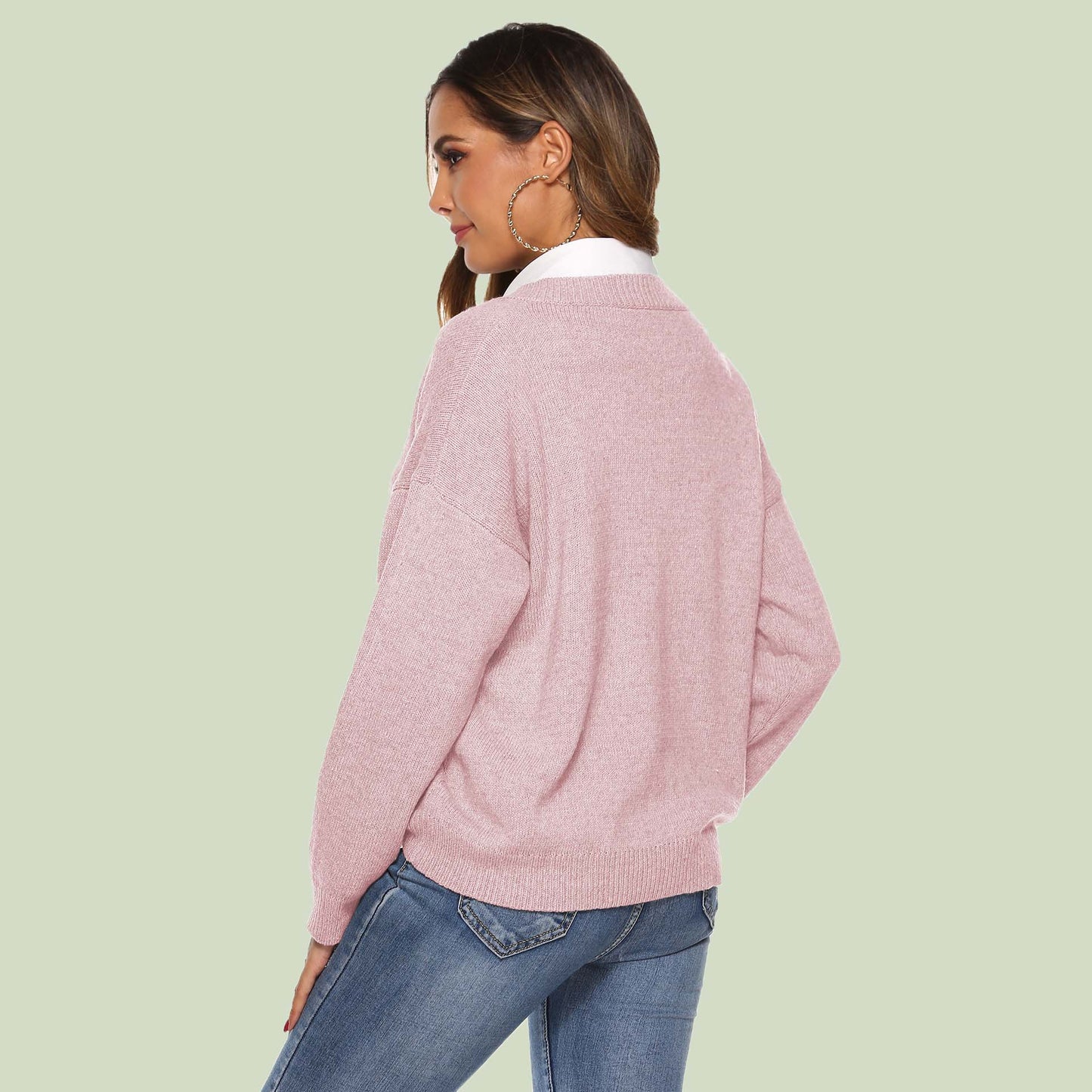 Women's Knitted Sweater - V-neck - Relaxed Fit - Long Sleeves - Soft and Comfortable