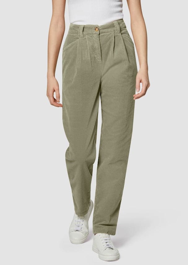 Women's Corduroy Pants - High Waist - Relaxed Fit - Soft and Warm with Side Pockets