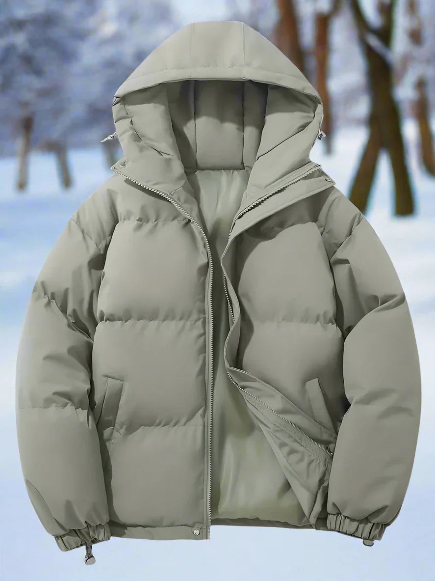 Men's Puffer Jacket - Padded and Insulating - Hood and Zipper - Practical Pockets