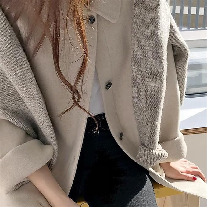 Kvinne Kåpe - Ullblanding - Oversized Passform - Enkelspent med Knappelukking