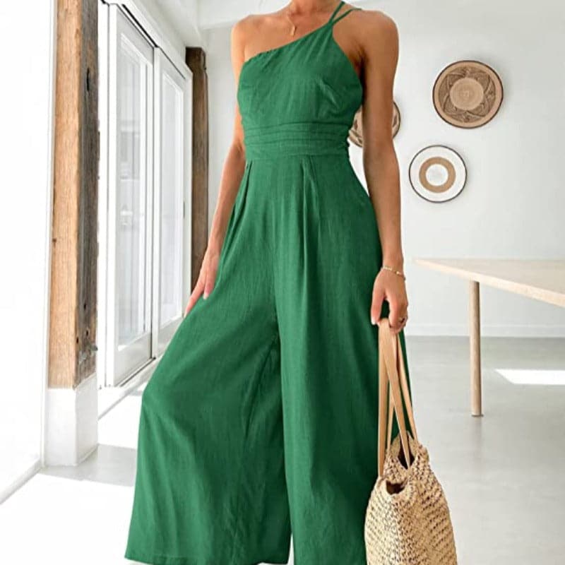 Women's Jumpsuit - One-Shoulder Design - Sleeveless - Wide Leg Fit - Elegant & Stylish