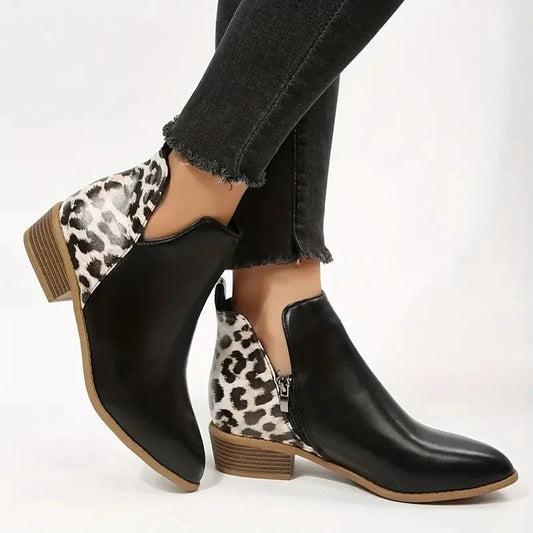 Women's Ankle Boots – Pointed Toe – Low Block Heel – Trendy Design – Zipper Closure