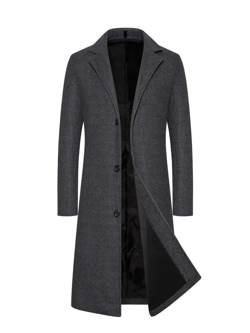 Men's Coat – Tailored Fit – Wool Texture – Button Closure – Formal Style