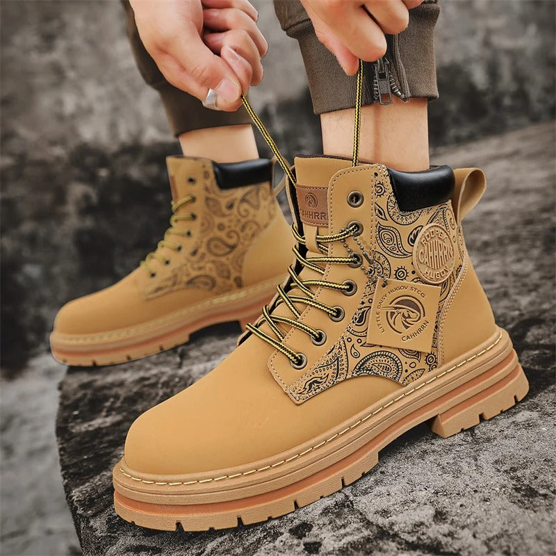 Men's Boots - Durable Leather - Thick Rubber Sole - Lacing with Metal Eyelets - High Shaft
