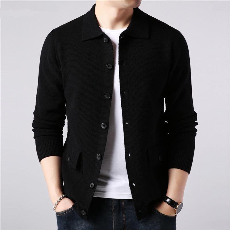 Men's Cardigan - Knitted Wool Blend - Slim Fit - Button Placket & Collar - Pockets