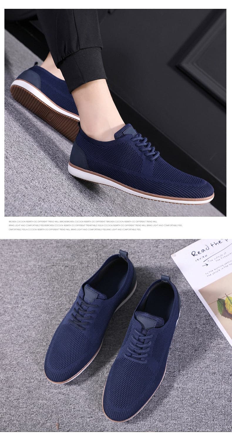 Herresko Sneakers – Pustende Strikket Overdel – Komfortabel Gummisåle – Snøring