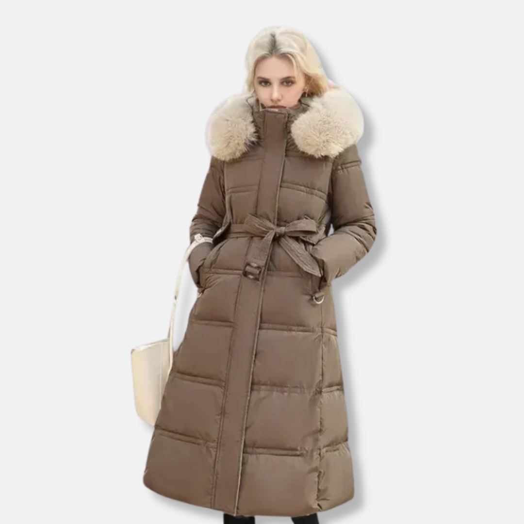 Mia Relaxed Fit Long Puffer Jacket | Fur Trim Long Puffer Jacket
