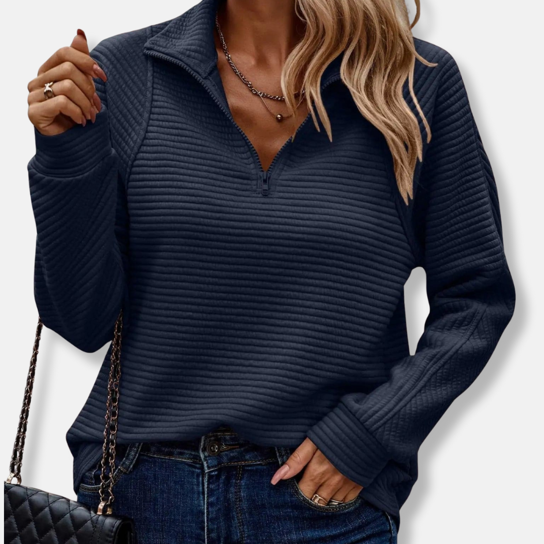 Teresa Relaxed Fit Half-Zip Sweater | Ribbed Half-Zip Sweater