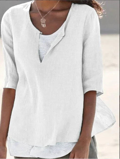Women's Blouse – Relaxed Fit – Layered Design – Breathable Fabric – Half-Length Sleeve