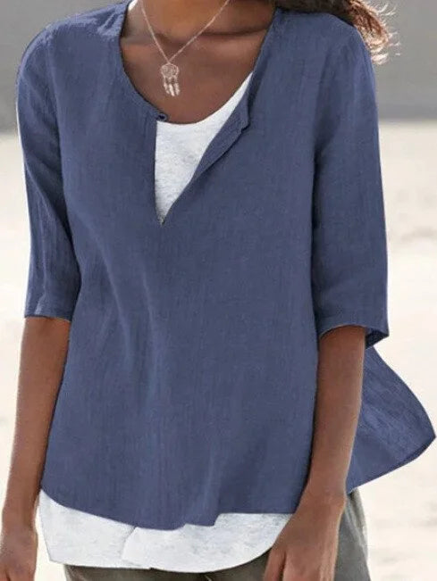 Women's Blouse – Relaxed Fit – Layered Design – Breathable Fabric – Half-Length Sleeve