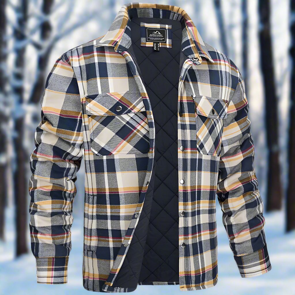 Men's Shirt Jacket – Quilted Flannel – Check Pattern – Snap Buttons – Chest Pockets