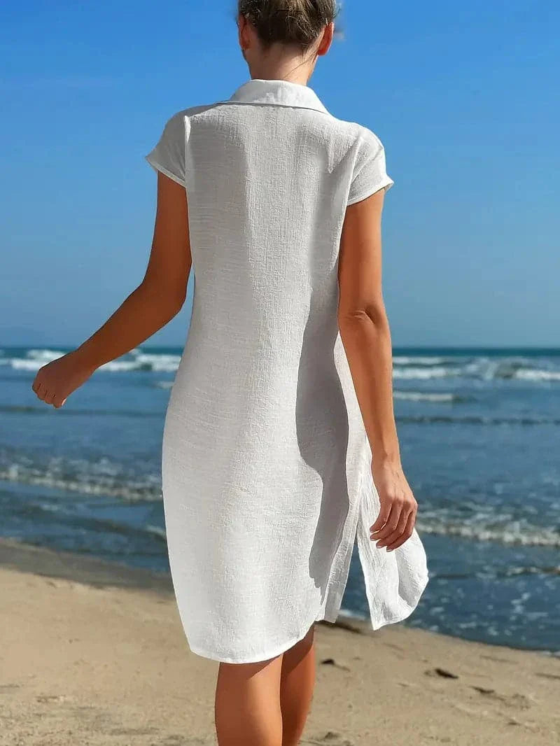 Women's Shirt Dress - Light and Breathable - Knee-Length - Short-Sleeved Beachwear