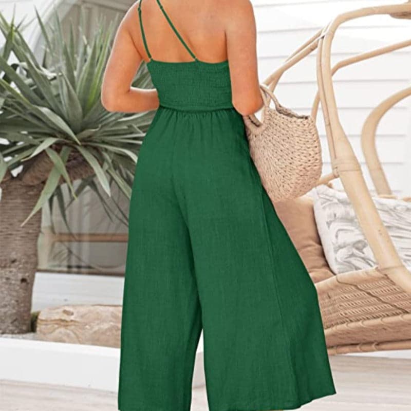 Women's Jumpsuit - One-Shoulder Design - Sleeveless - Wide Leg Fit - Elegant & Stylish