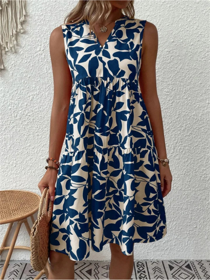 Women's Dress without Sleeves – V-Neckline – Relaxed Fit – Breathable Fabric – Knee-Length