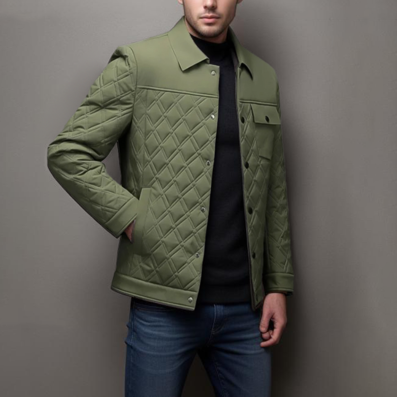 Men's Quilted Jacket - Light Padding - Diamond Pattern - Comfortable and Stylish