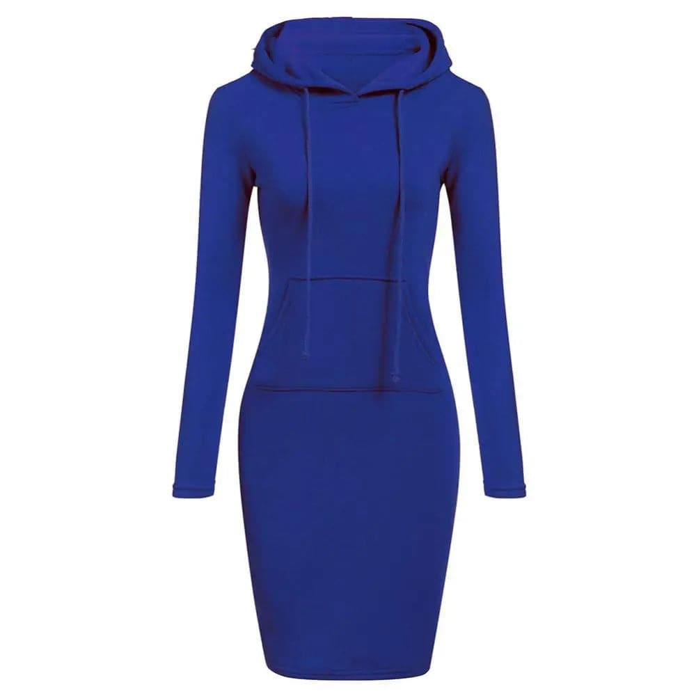 Women's Hoodie Dress - Slim Fit - Long-Sleeved with Kangaroo Pocket