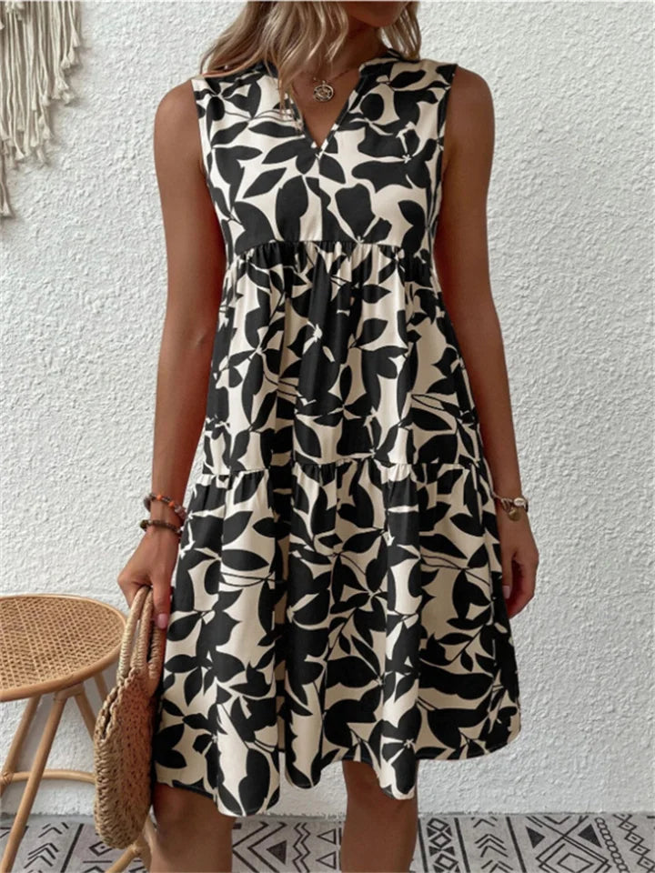Women's Dress without Sleeves – V-Neckline – Relaxed Fit – Breathable Fabric – Knee-Length