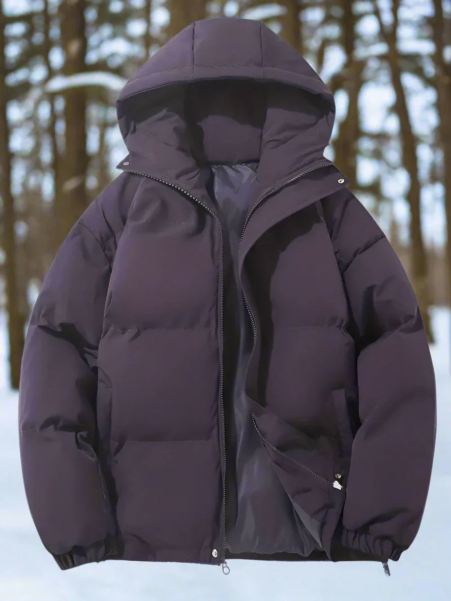 Men's Puffer Jacket - Padded and Insulating - Hood and Zipper - Practical Pockets