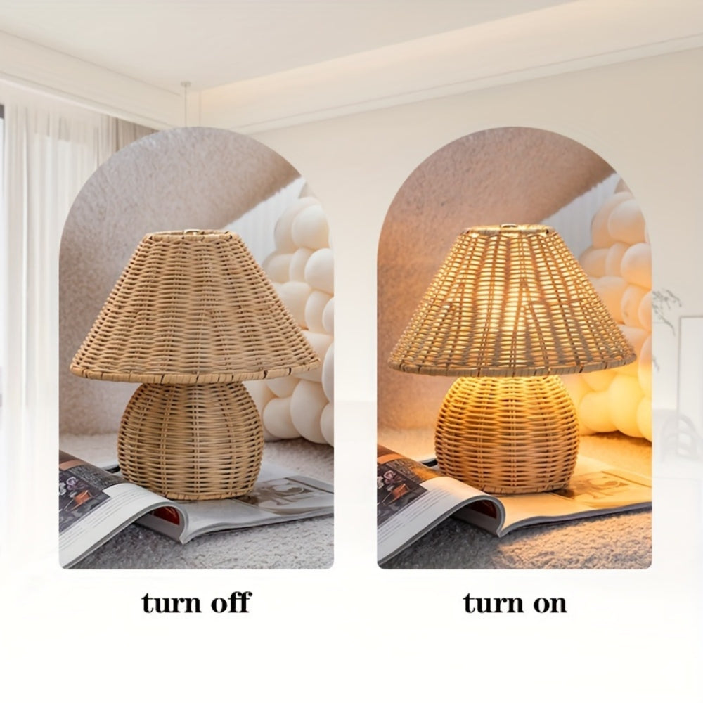 Woven Rattan Table Lamp With Natural Texture