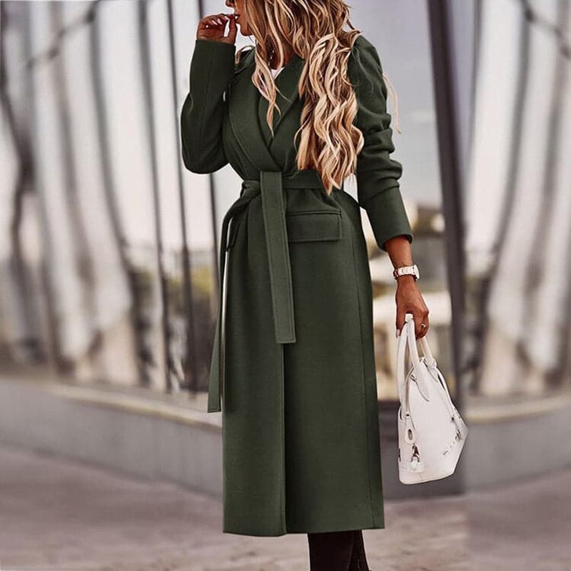 Women's Trench Coat – Long Elegant Fit – Belted Waist – Classic Wide Lapels
