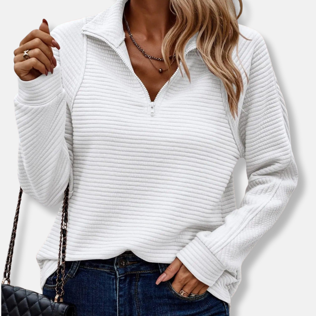 Teresa Relaxed Fit Half-Zip Sweater | Ribbed Half-Zip Sweater