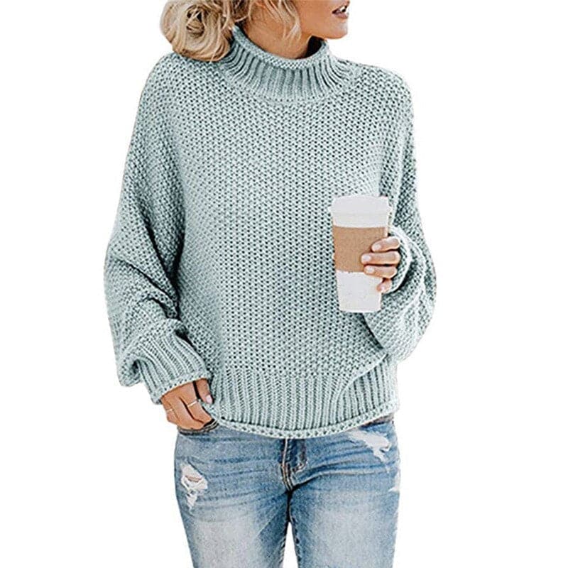 Women's Knitted Sweater - High Turtleneck - Chunky Knit - Oversized Fit - Long Sleeves