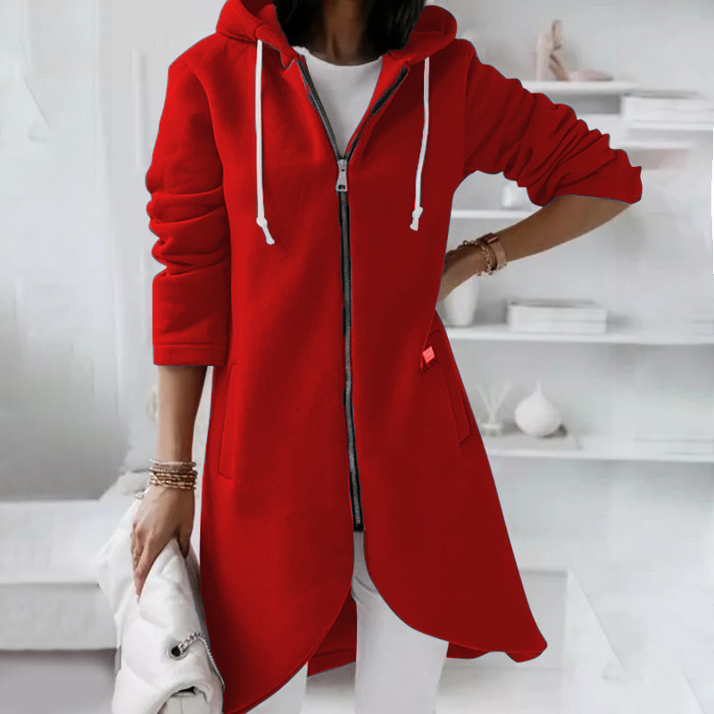 Women's Hoodie – Relaxed Fit – Zipper – Cotton Blend – Mid-Length
