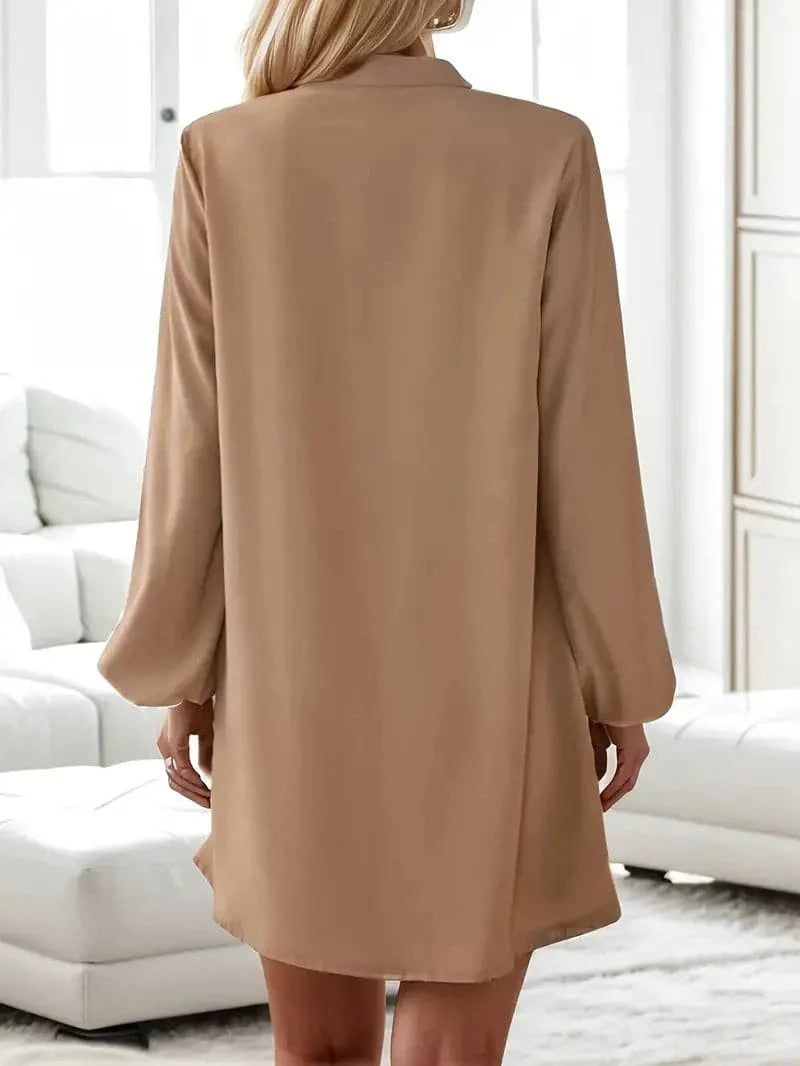 Women's Shirt Dress – Knee-Length – V-Neck – Long Sleeves – Elegant and Casual