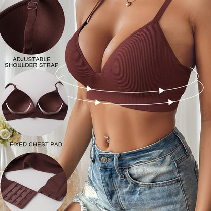 Dame Push-up BH – Slim Passform – Dyp Utringning – Ribbet Struktur – Pustende Materiale