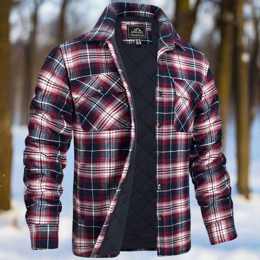 Men's Shirt Jacket – Quilted Flannel – Check Pattern – Snap Buttons – Chest Pockets