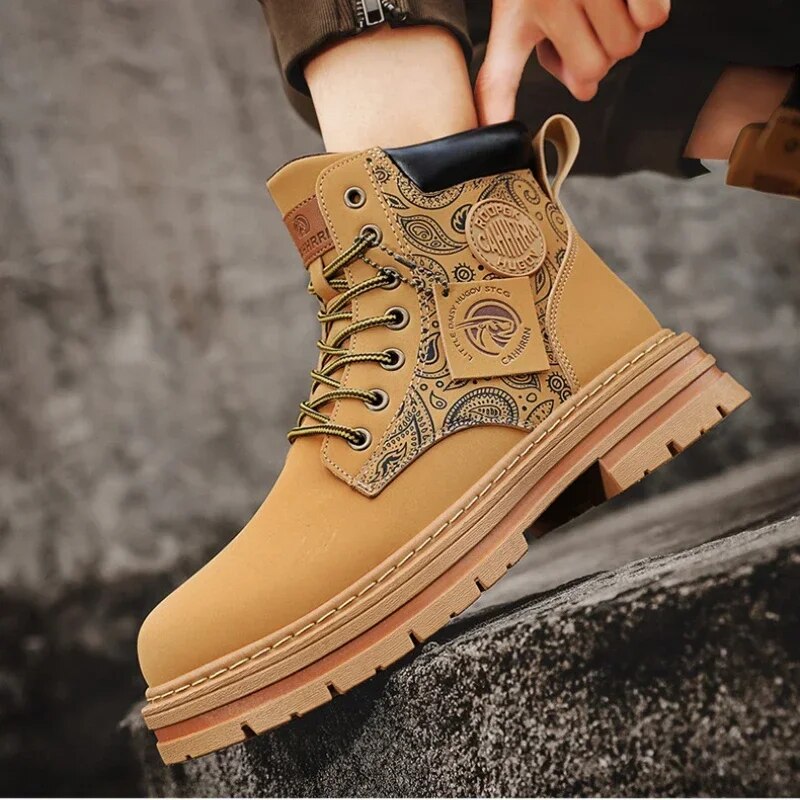 Men's Boots - Durable Leather - Thick Rubber Sole - Lacing with Metal Eyelets - High Shaft