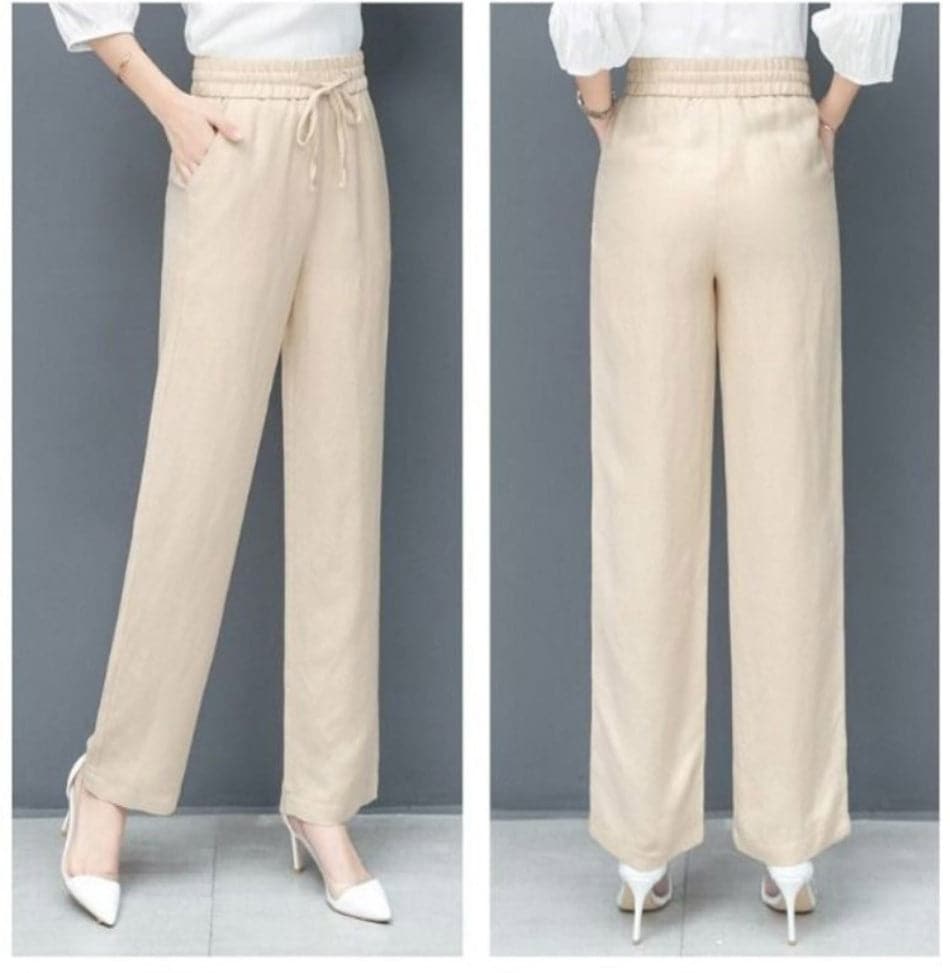 Women's Wide Pants - Elastic Waistband with Drawstring - Comfortable and Stylish