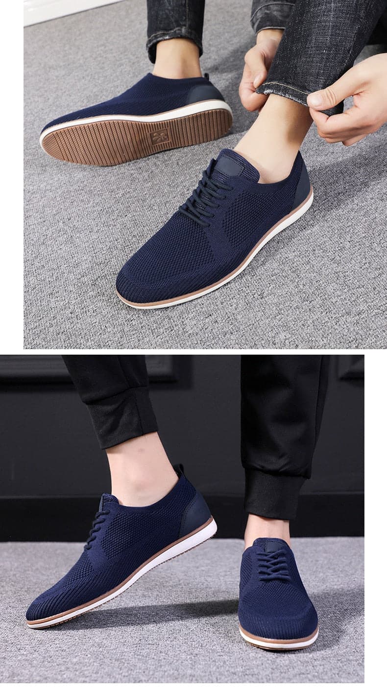Herresko Sneakers – Pustende Strikket Overdel – Komfortabel Gummisåle – Snøring
