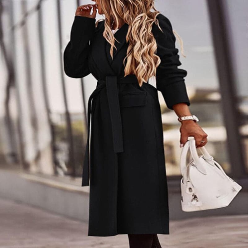 Women's Trench Coat – Long Elegant Fit – Belted Waist – Classic Wide Lapels