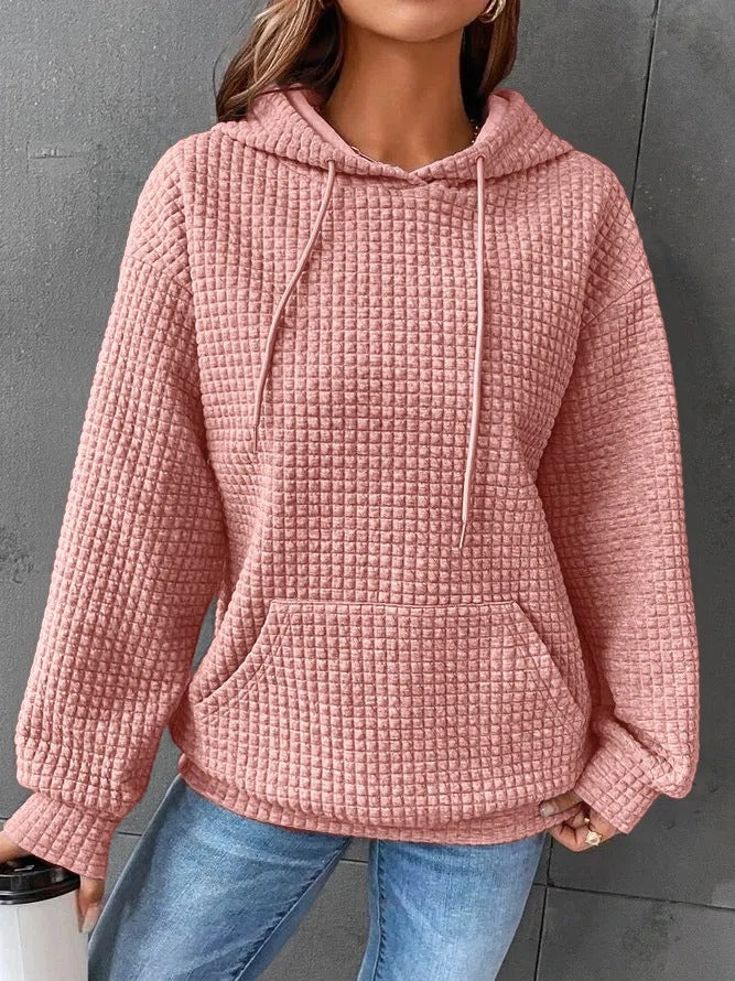 Women's Hoodie – Quilted Fabric – Relaxed Fit – Drawstring Hood – Kangaroo Pocket