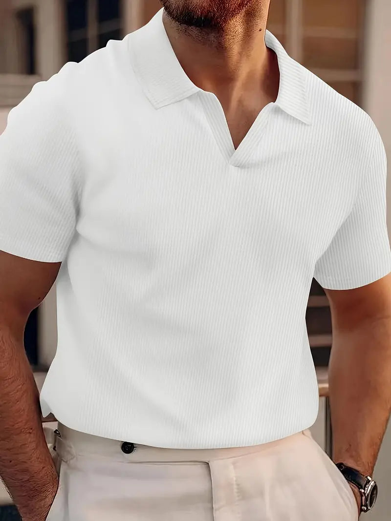 Men's Piqué Shirt – Classic Fit – Breathable Blend – Ribbed Texture – Short Sleeve