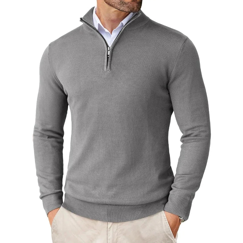 Men's Sweater with Zipper Collar – Cotton Blend – Regular Fit – Ribbed Edges