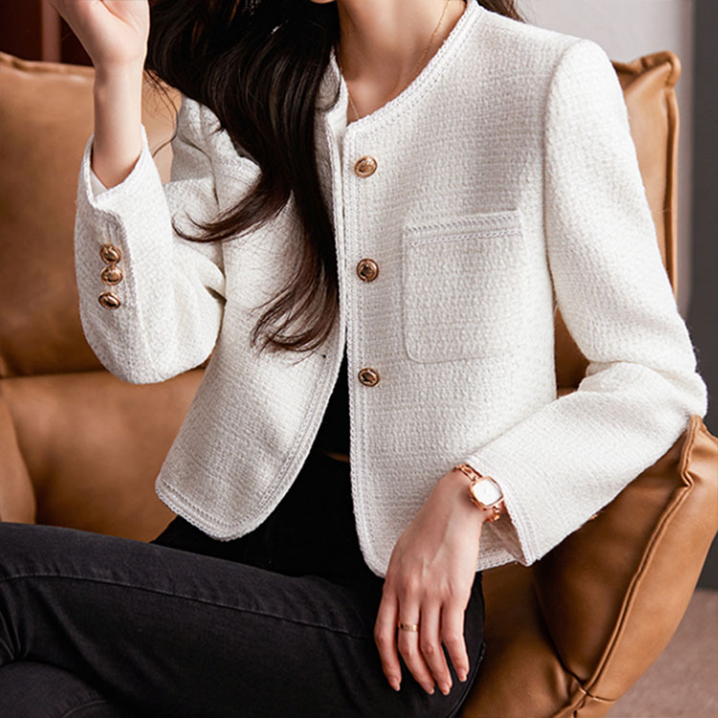 Women's Blazer – Tweed – Short Fit – Tailored Silhouette – Decorative Buttons