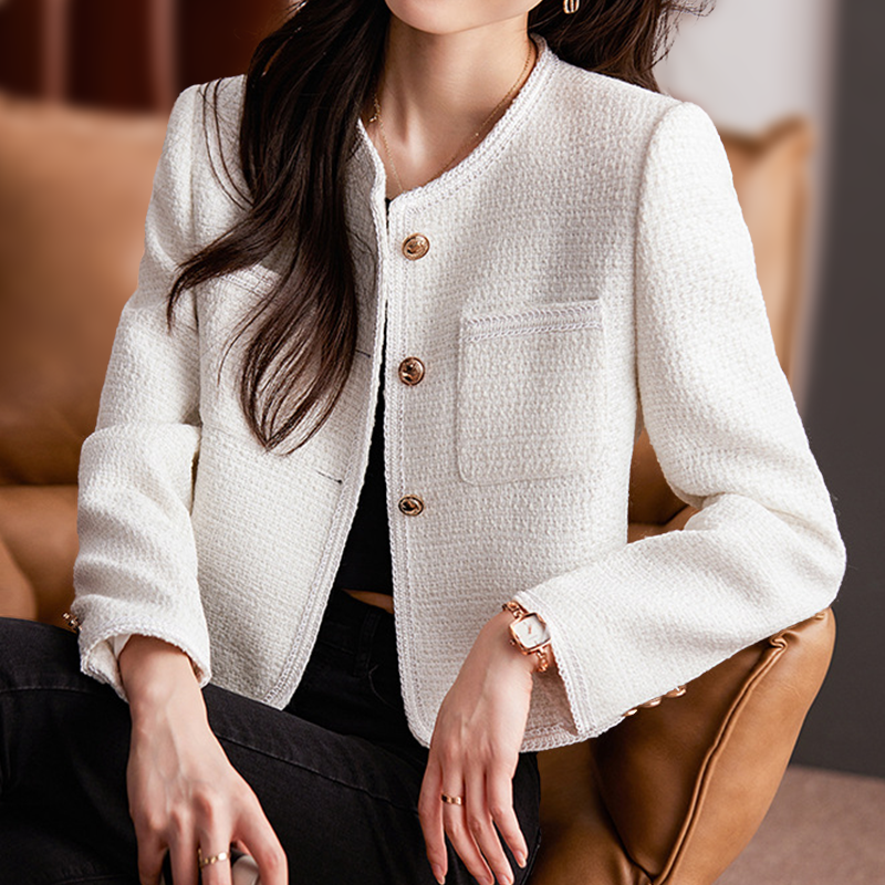 Women's Blazer – Tweed – Short Fit – Tailored Silhouette – Decorative Buttons