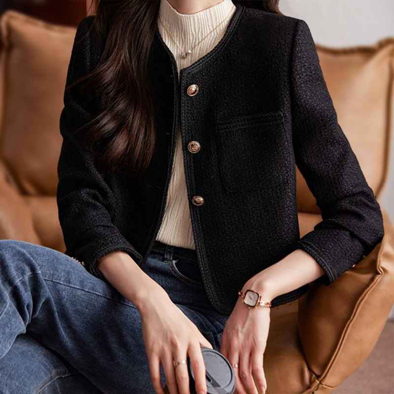 Women's Blazer – Tweed – Short Fit – Tailored Silhouette – Decorative Buttons