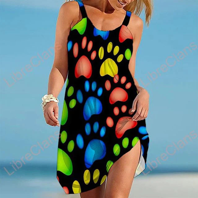 Dress woman – Relaxed fit – Sleeveless – Breathable fabric – Playful print