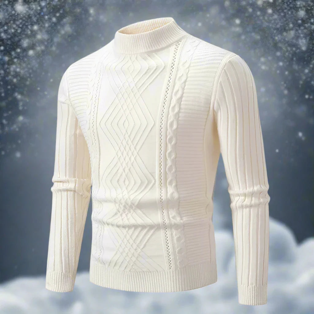 Men's Sweater – High Ribbed Turtleneck – Cable Knit Design – Soft and Warm