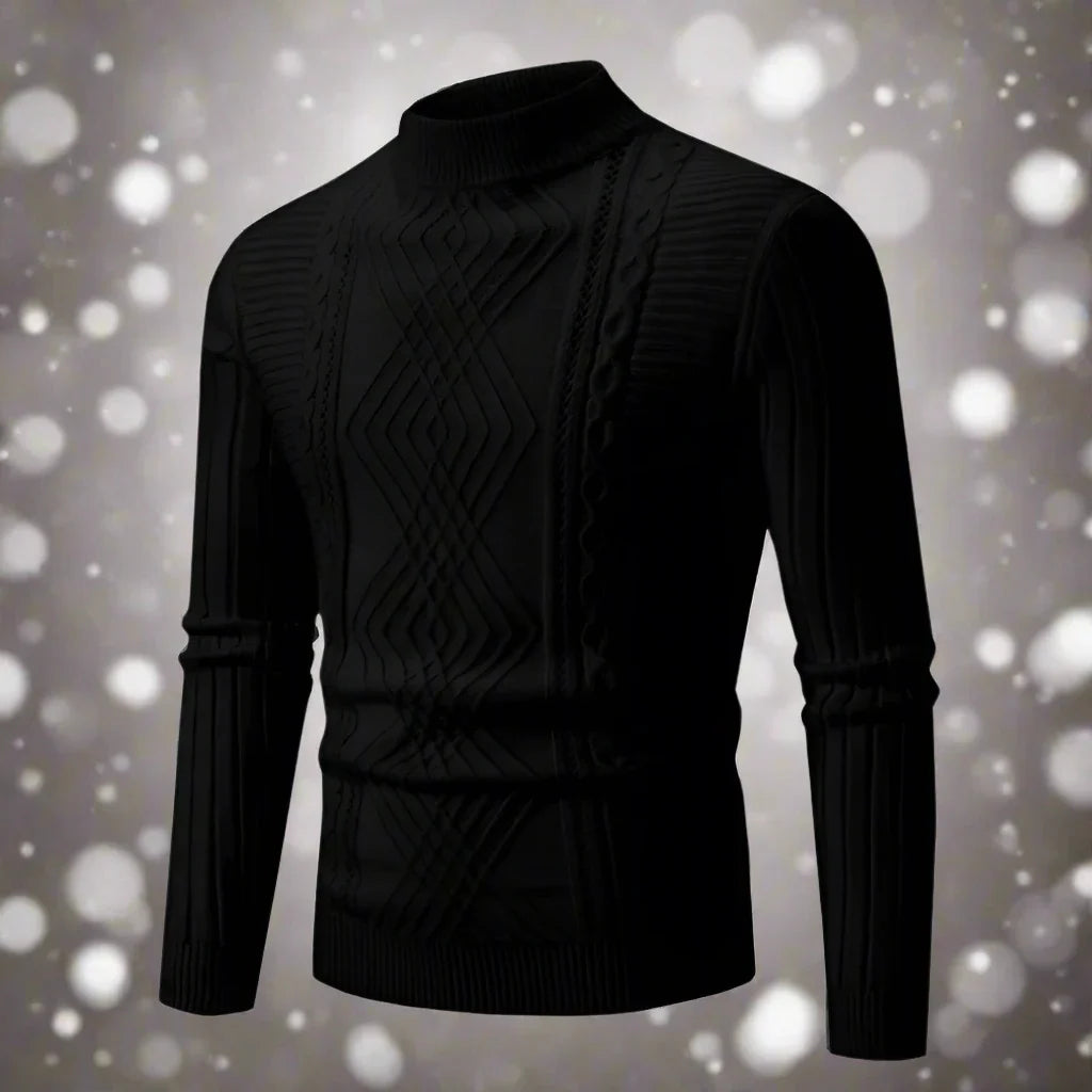 Men's Sweater – High Ribbed Turtleneck – Cable Knit Design – Soft and Warm