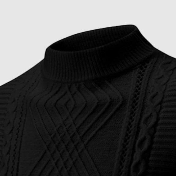 Men's Sweater – High Ribbed Turtleneck – Cable Knit Design – Soft and Warm