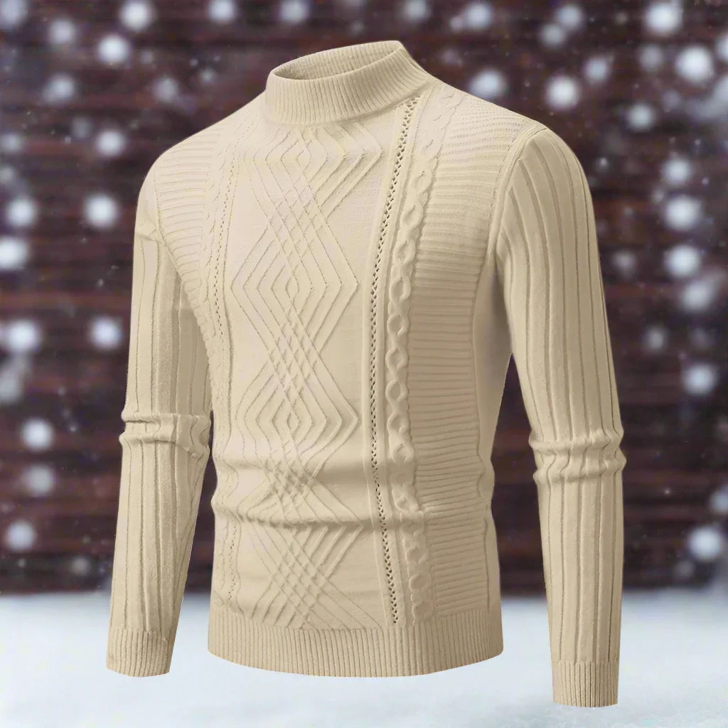 Men's Sweater – High Ribbed Turtleneck – Cable Knit Design – Soft and Warm