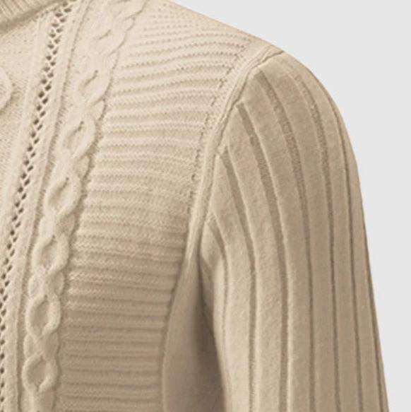 Men's Sweater – High Ribbed Turtleneck – Cable Knit Design – Soft and Warm