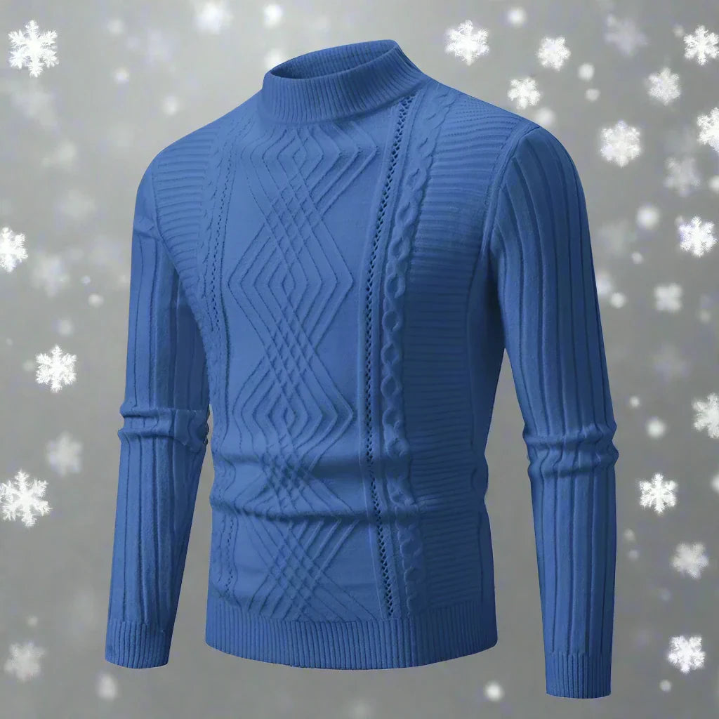 Men's Sweater – High Ribbed Turtleneck – Cable Knit Design – Soft and Warm