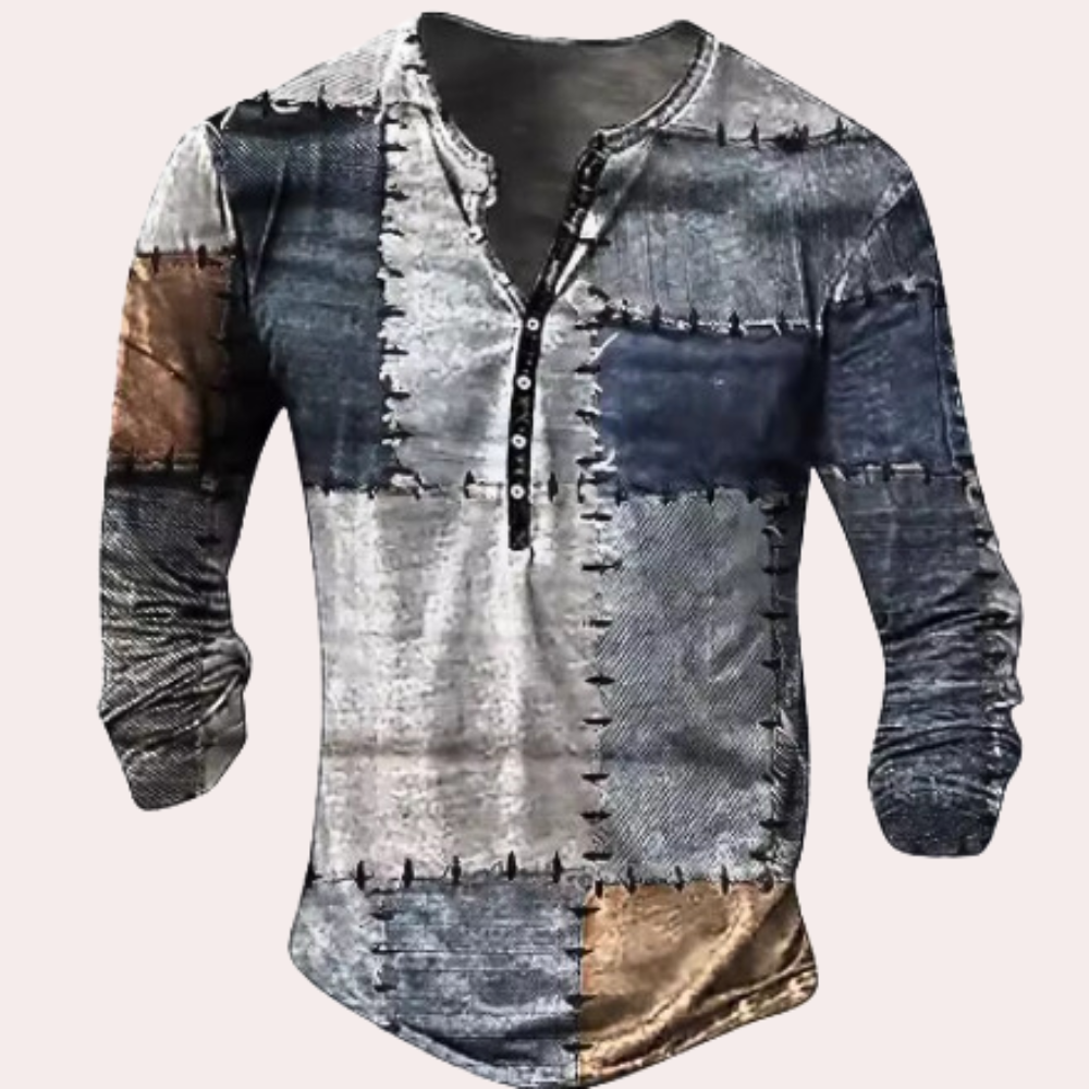 Men's Sweater – Regular Fit – Cotton Blend – Patch Look – Button Neck – Everyday Use