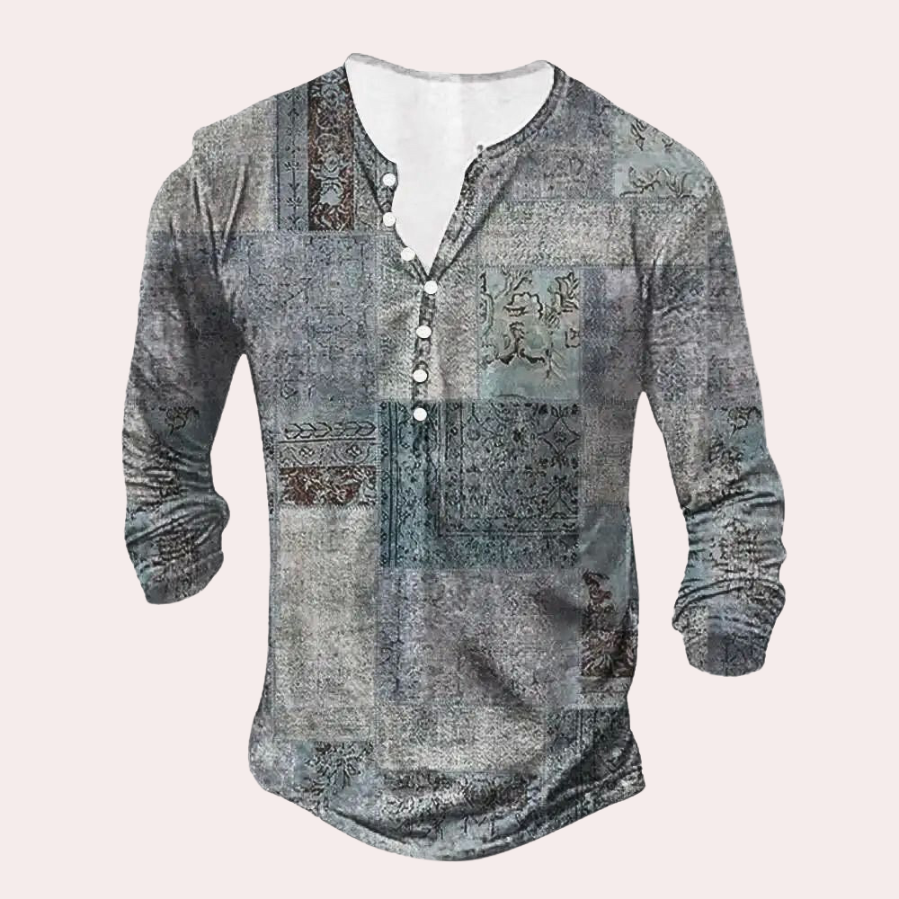Men's Sweater – Regular Fit – Cotton Blend – Patch Look – Button Neck – Everyday Use
